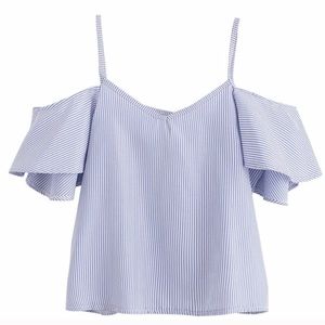 Cold shoulder pin striped shirt